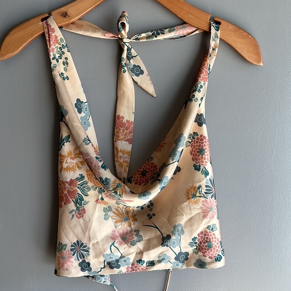 Zara Satin Effect Ecru Floral Top size S - Picture 7 of 10